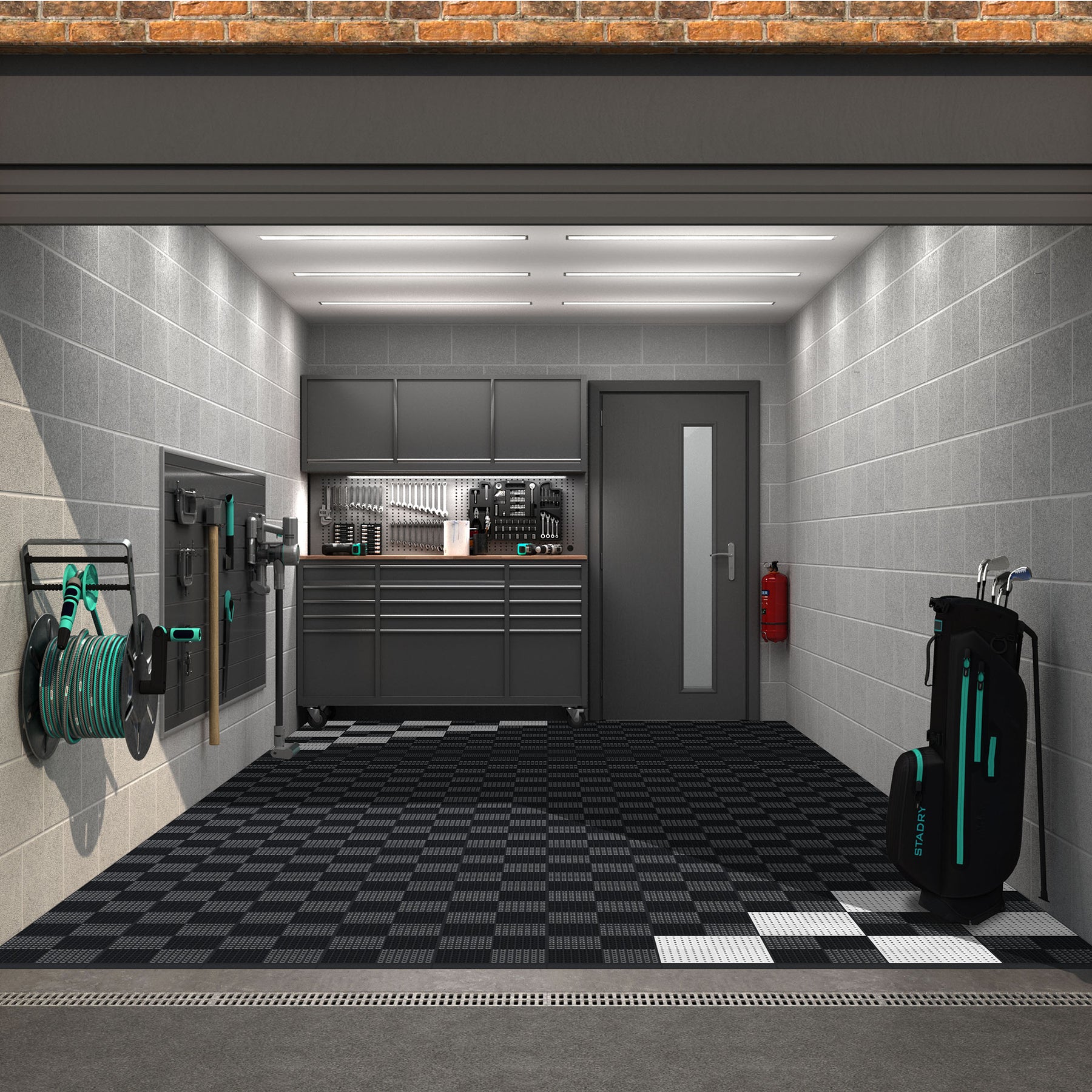 Full Garage Kit of Versoflor Upflor with Chequered Corners Design Garage Flooring Pack Versoflor