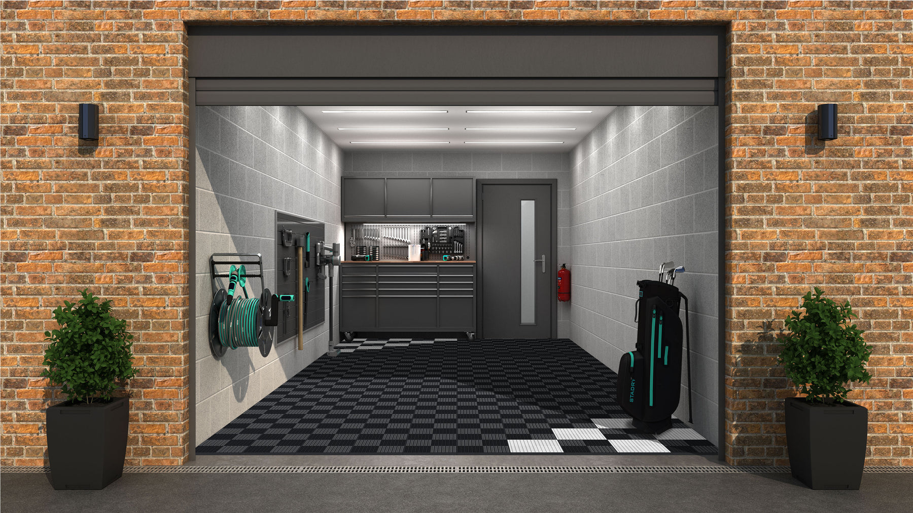 Full Garage Kit of Versoflor Upflor with Chequered Corners Design Garage Flooring Pack Versoflor