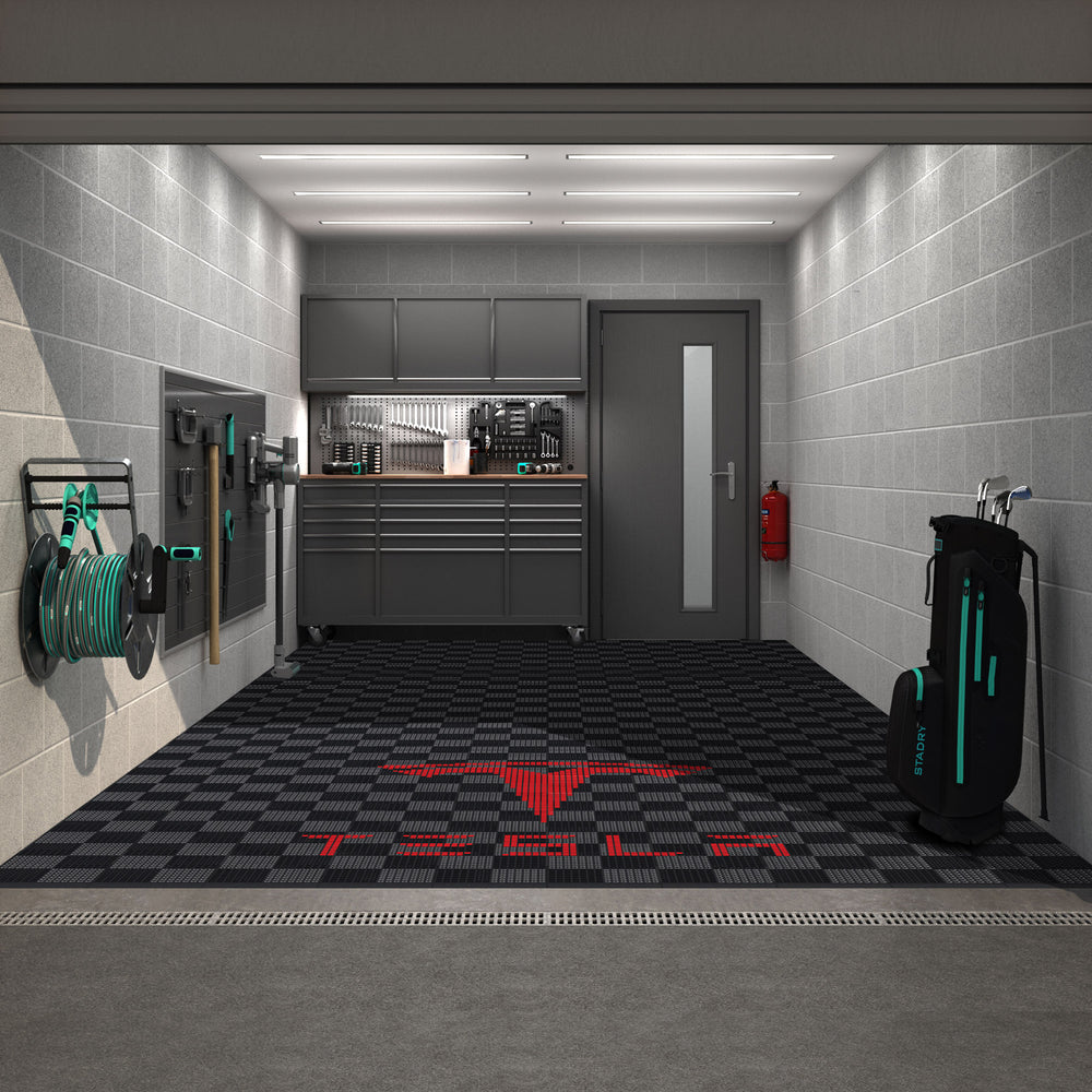 Tesla Style Garage Floor Graphics Kit (5x5 Tile Layout) | Versoflor